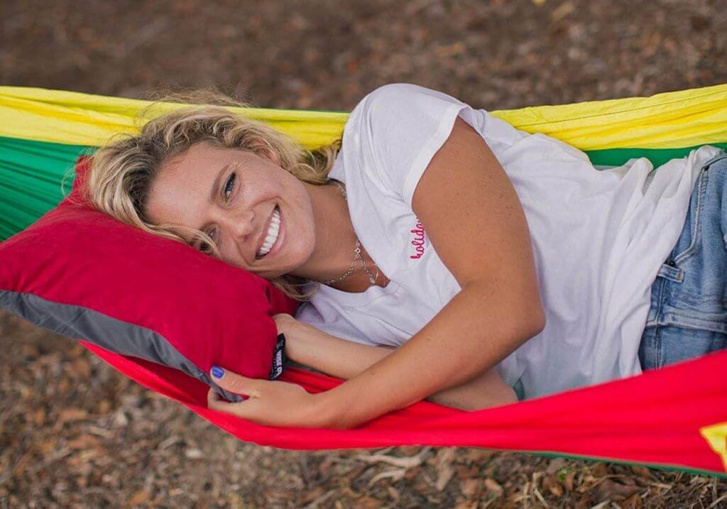 Wise Owl Outfitters Camping Pillow in a hammock