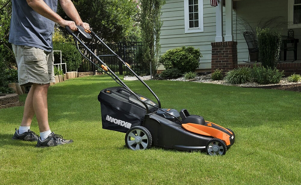 Worx 14-Inch 40-Volt Cordless Lawn Mower on lawn