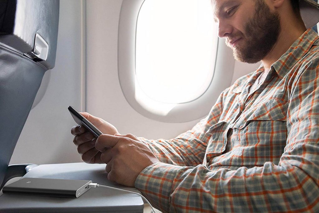 Xiaomi Mi Slim Power Bank Pro on an airplane