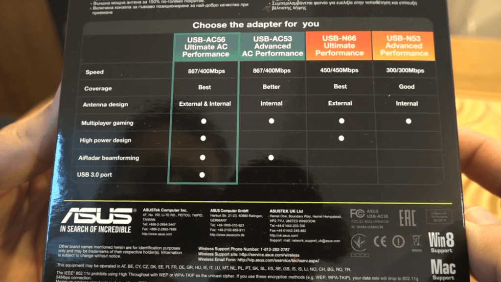 Asus USB-AC56 Dual-Band AC1300 USB 3.0 WiFi Wireless Adapter box